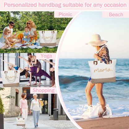 GhvyenntteS Mama Bag, Mothers Day Gifts for Mom Grandma, New Mom Gifts, Mom Tote Bag with Zipper for Hospital