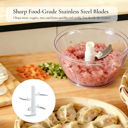 Manual Food Chopper Hand Push Express Vegetable Dicer Mincer Sharp Blades Onion Cutter Garlic Mincer with Container for Chili Meat Nuts Herbs, Dishwasher Safe