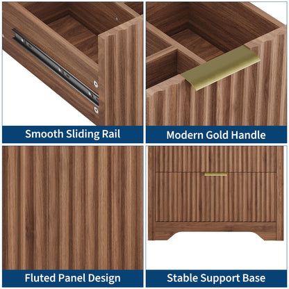 Garvee 30" Fluted Bathroom Vanity with Sink, Farmhouse Freestanding Bathroom Sink Cabinet with 2 Drawers & 1 Flip-Down Drawer, Easy Assembly & Cleaning, Walnut
