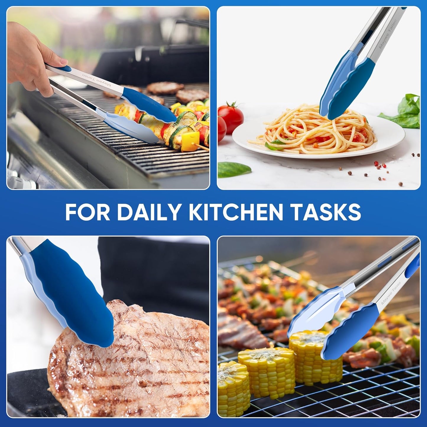 600 Heat Resistant Kitchen Tongs, 12-Inch Stainless Steel Locking Food Tongs for BBQ, Cooking, Salad, and Serving