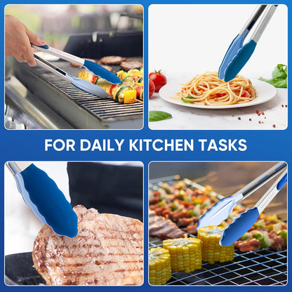 600 Heat Resistant Kitchen Tongs, 12-Inch Stainless Steel Locking Food Tongs for BBQ, Cooking, Salad, and Serving