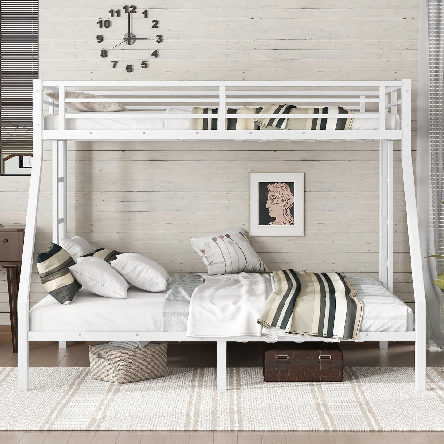 Bellemave Bunk Bed Twin XL Over Queen, Heavy Duty Metal Bunk BedFrame, Twin XL Bunk Beds, White