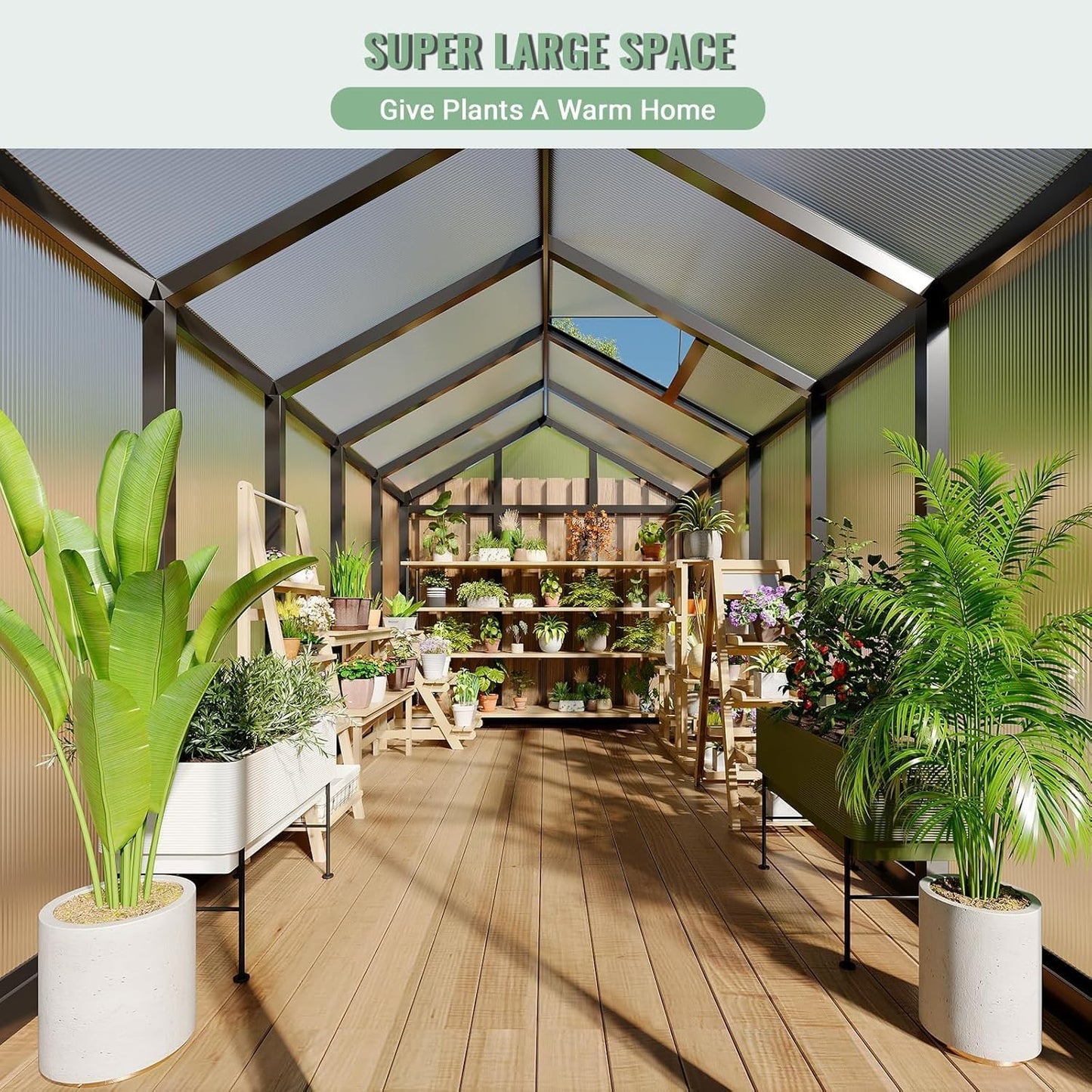 Greenhouse, 6x10 Ft Outdoor Greenhouses, Accessible Green House with Roof Vents and Sliding Doors, Aluminum Frame Polycarbonate Greenhouses, Large Greenhouse for Outdoor Gardens and Backyards, Black