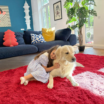 OLANLY Small Bedside Rug - Soft Fluffy Shaggy Indoor Carpet for Bedroom & Nursery | Red 2x3 ft