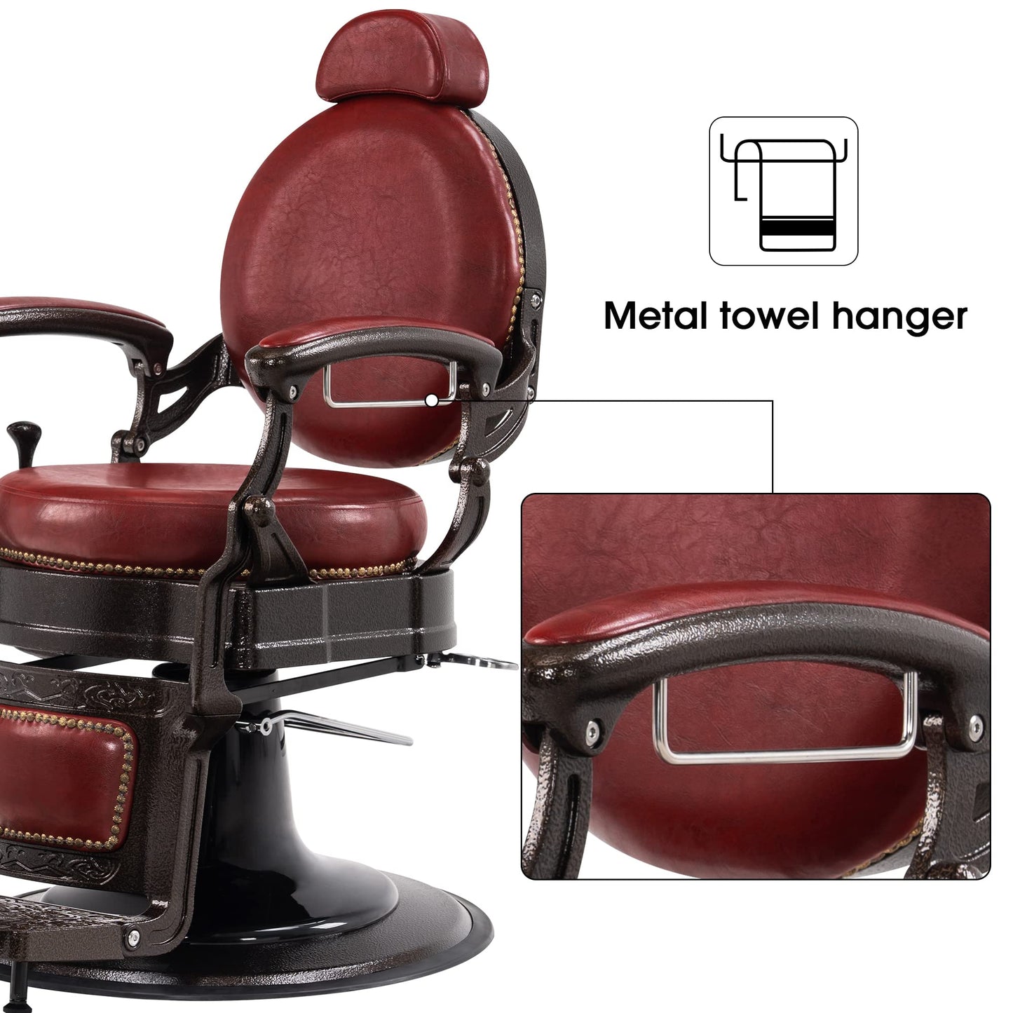 BarberPub Heavy Duty Metal Vintage Barber Chair All Purpose Hydraulic Recline Salon Beauty Spa Chair Styling Equipment 9201 (Red)