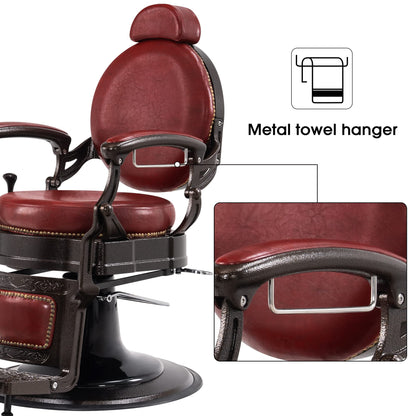 BarberPub Heavy Duty Metal Vintage Barber Chair All Purpose Hydraulic Recline Salon Beauty Spa Chair Styling Equipment 9201 (Red)