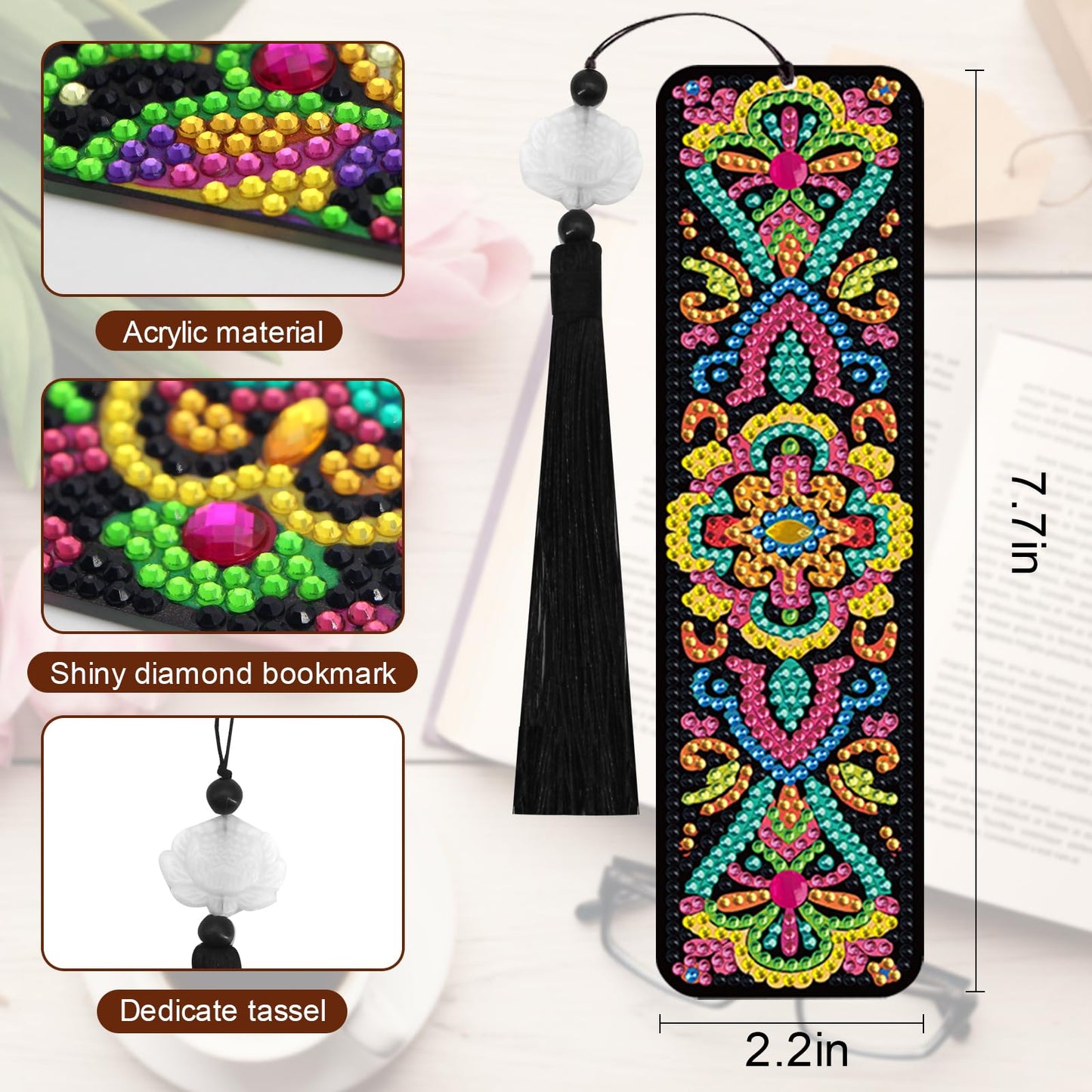 geesfayan 8 Pcs Diamond Art Bookmarks Kits for Adults with Tassel, 5D DIY Book Marks Dimond Art Paintings Gem Art,Diamond Painting Bookmarks for Book Lovers(Mandala)