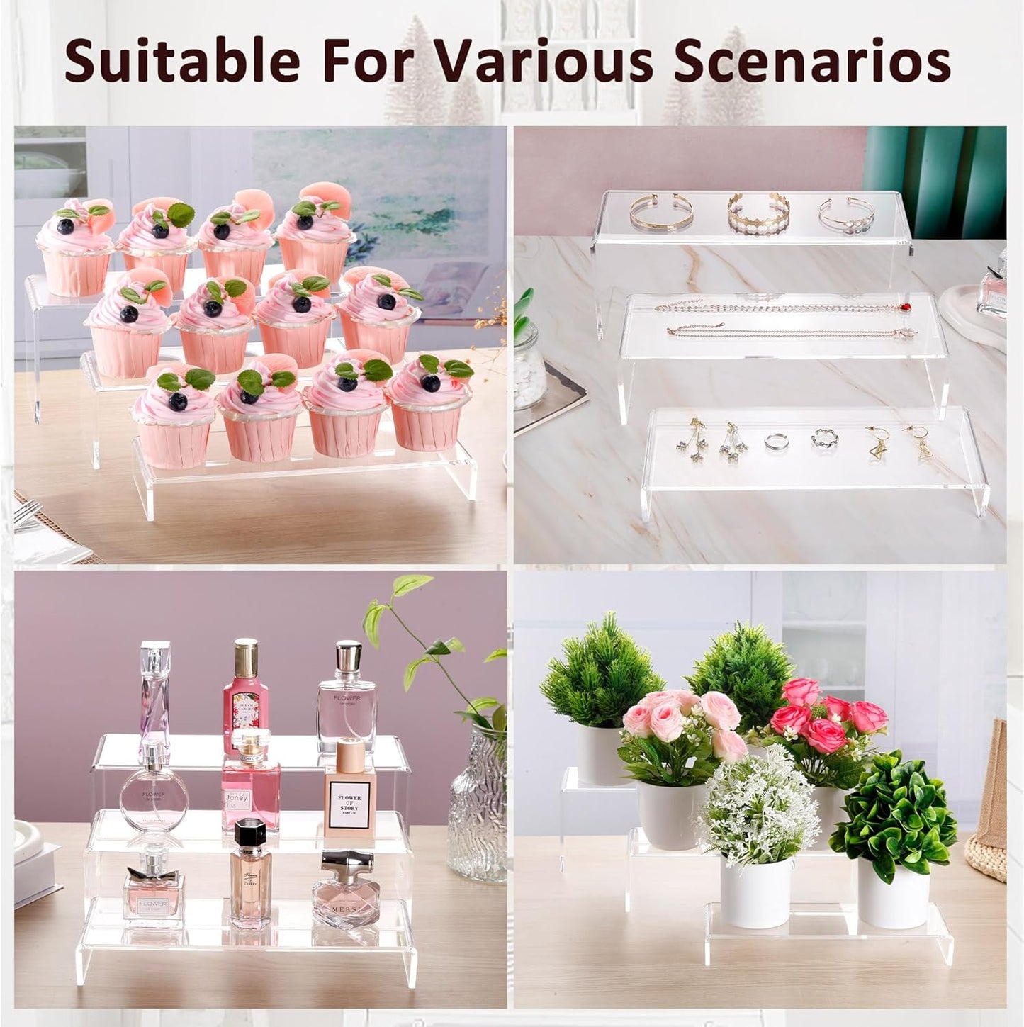 1 Set 3 12" 5 mm Large Acrylic Clear Display Risers, Sizes Rectangular Showcase Collectibles Display Shelf, Thick