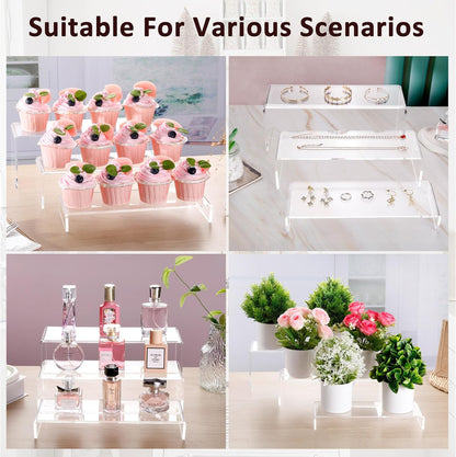 1 Set 3 12" 5 mm Large Acrylic Clear Display Risers, Sizes Rectangular Showcase Collectibles Display Shelf, Thick