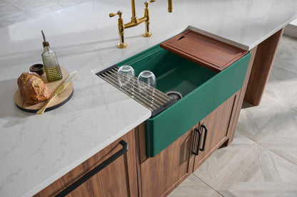 Ruvati 33 inch Fireclay Workstation Emerald Green Farmhouse Kitchen Sink Apron Front Single Bowl - RVL2387EG