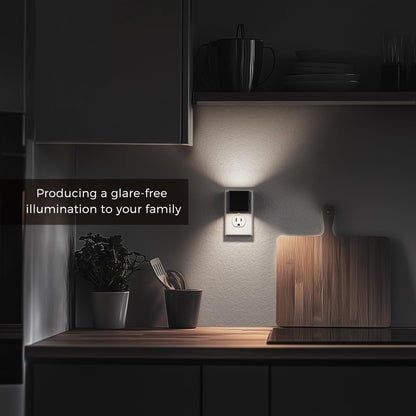 L LOHAS LED Night Lights Plug into Wall,[2-Pack] Plug in Night Light with Dusk to Dawn Sensor,Brightness Adjustable,3000K Warm White,Dimmable Nightlight for Adults Bathroom Hallway Kitchen