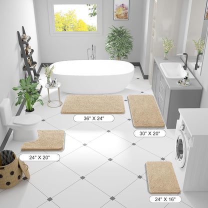 OLANLY Bathroom Rugs - Extra Soft Chenille Bath Mats with Rubber Backing | 44x24 Inches, Quick Dry, Beige
