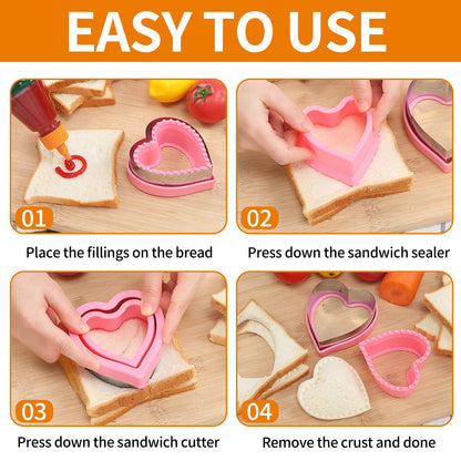 BakingWorld Sandwich Cutter and Sealer Set,14 Pcs Sandwich Maker Bread Cutters DIY Cookie Cutters Fruit Vegetable Cutter Shapes for Kids Boys & Girls Bento Lunch Box with 16 pcs Animal Food Picks