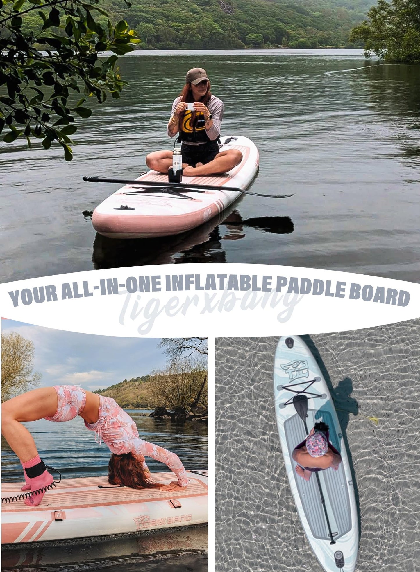 TIGERXBANG Inflatable Stand Up Paddle Board 11'6"×35"×6" with Complete Accessories, Premium Large Paddle Boards for Adults/Youth, Paddle Board Polar Frost Collection