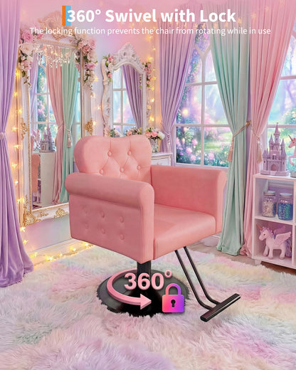 Garvee Salon Chair for Hair Stylist, PU Leather Barber Chair with 360° Swivel, Tufted Button, Metal Round Base, Hydraulic Lift, Supports Up to 330 Lbs, for Barbershop, Beauty Spa, Home, Pink