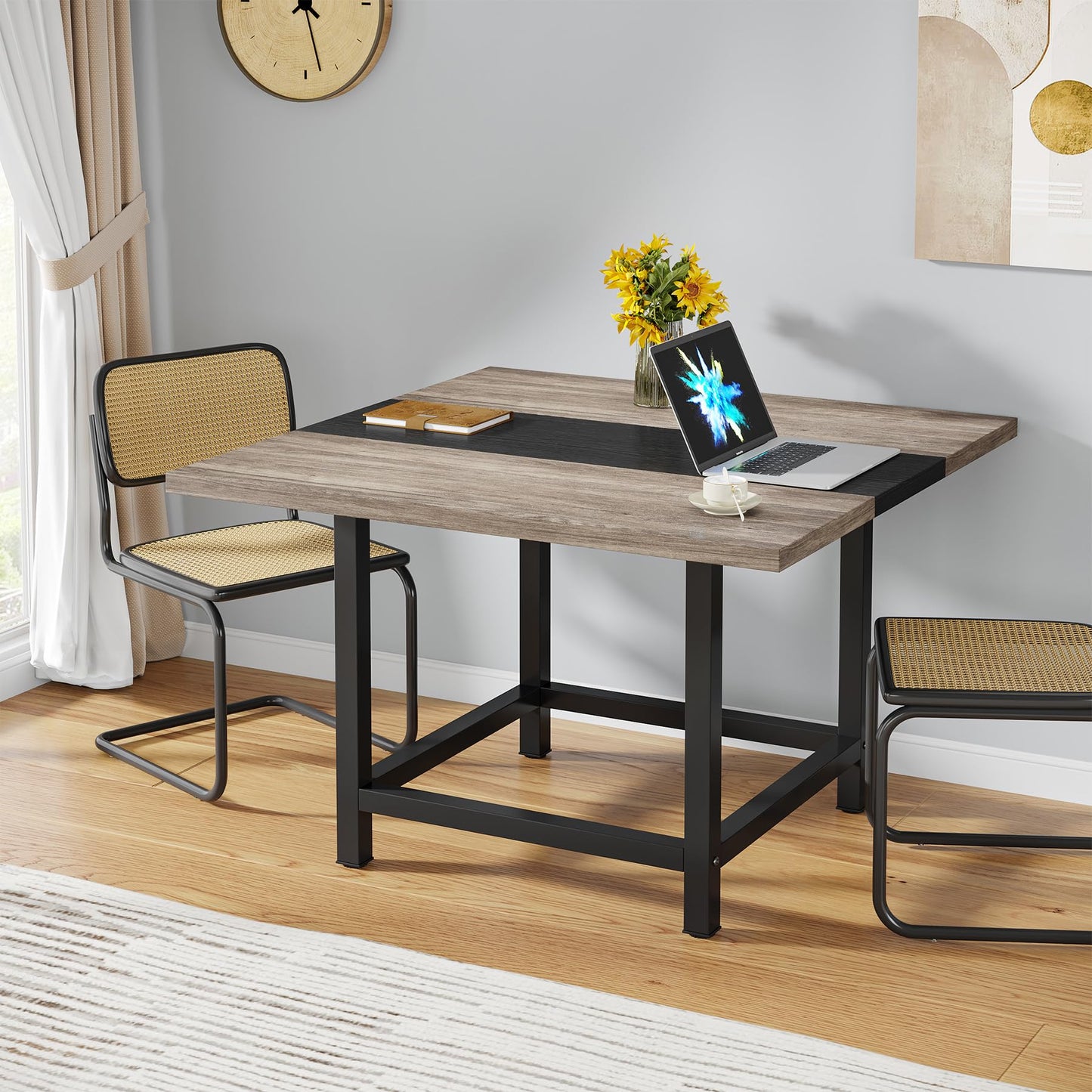 LITTLE TREE 6.5 Ft Conference Table, Modern Black Rectangle 78.74" L X 39.2" W X 29.52" H Wood Seminar Table for Office, Conference Room, 2 Separate Piece