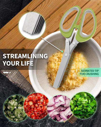 Heavy Duty Herb Cutter, Kitchen Scissors with 5 Blades and Cover for Cutting Basil, Chive, Parsley, and Garlic