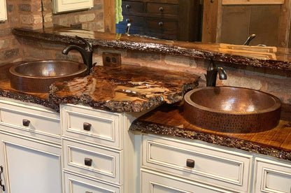 Premier Copper Products VR15SKDB 15-Inch Round Skirted Vessel Hammered Copper Sink