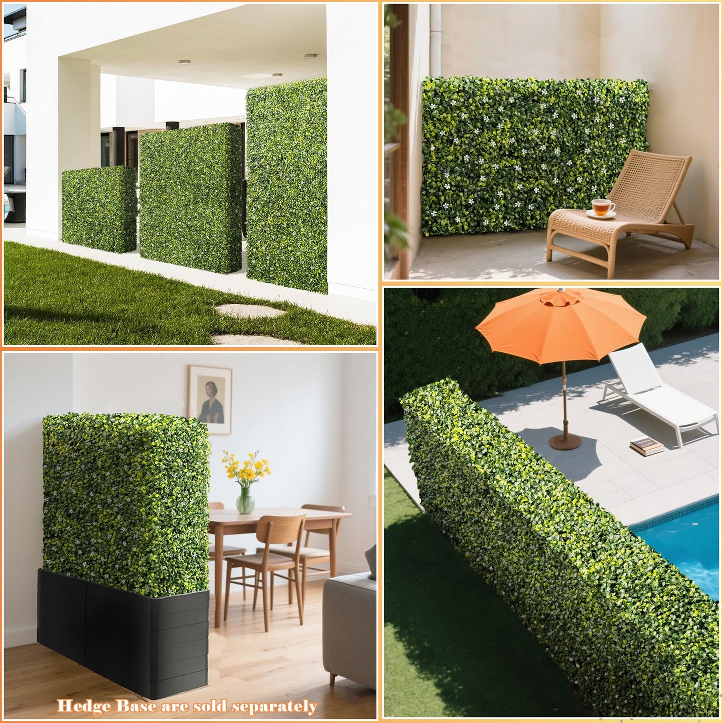 AwnPro 36Wx54Hx12D inches Artificial Boxwood Hedge Wall | Artificial Plant Waterproof Durable Partition Wall | Partition Privacy Panel | Garden Office Partition Wall | (White Flower Decoration)