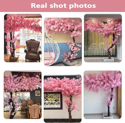 Artificial Cherry Blossom Tree Lifelike Non-Fading Japanese Faux Cherry Tree Cloth Plastic Suitable For Indoor Outdoor Home Decor Hotels Parks Offices Commercial Venues Seasonal Decoration,Pink,6.5ftX