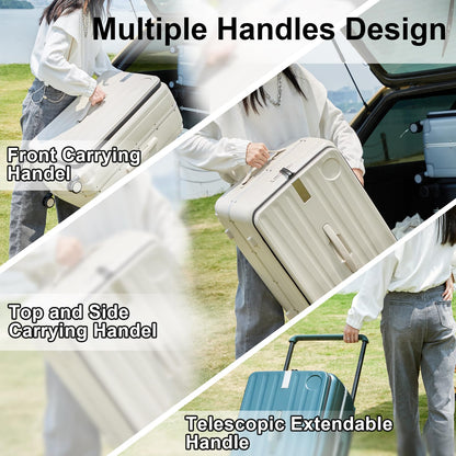 Hanke Multifunctional 26 Inch Checked Luggage Hard Shell Suitcases with Wheels Travel Trunk Style Luggage Large Rolling Suitcase for Women Men(Ivory White)
