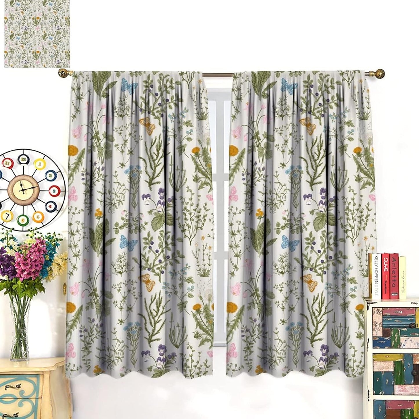 GoDazzling 52x84in 2 Floral Blackout Windows Curtains, Vintage Garden Plants Herbs Flowers Botanical Classic Design Art