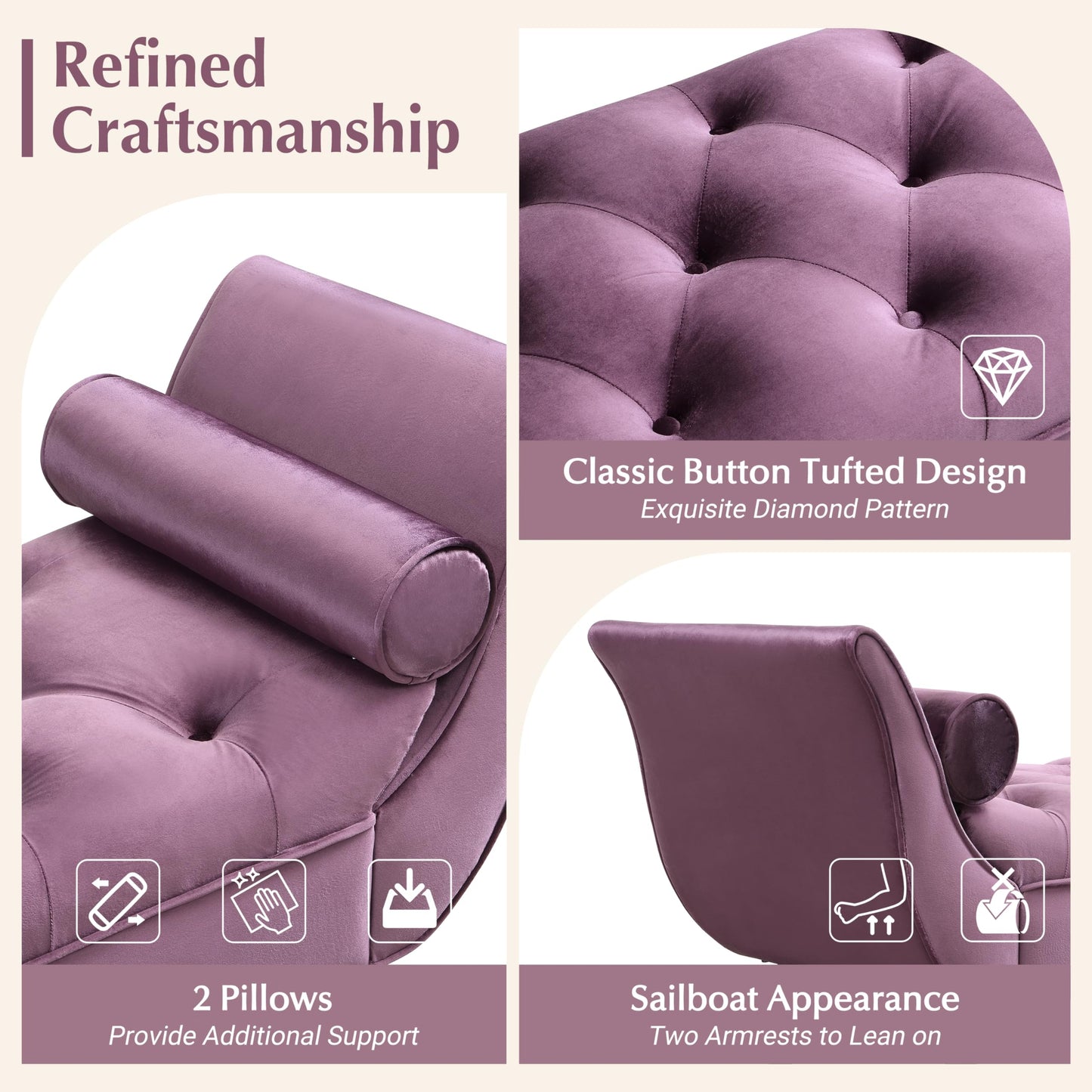 Christopher Knight Home Jolie Modern Velvet Upholstered Ottoman Bench with Pillow, Wooden Bedroom End of Bed Bench, Entryway Ottoman Foot Rest, Living Room Sofa Extra Seat, Purple