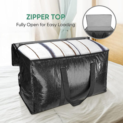 BALEINE 6-Pack Oversized Moving Bags - Heavy-Duty Storage Totes with Reinforced Handles | Black