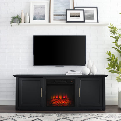 Crosley Furniture Camden Low Profile Fireplace TV Stand for 65+ inch TVs, Entertainment Center with Shelves, Black