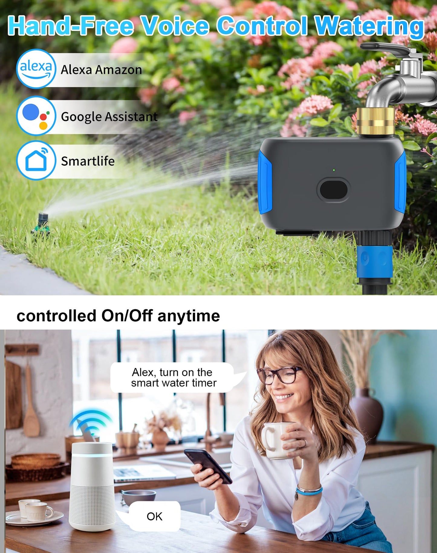 Smartale WiFi Sprinkler Timer, Smart Bluetooth Hose Timer, Programmable Automatic Irrigation System with Remote APP, Compatible with Alexa Google, Watering for Outdoor Garden Yard Lawn, 1 Outlet