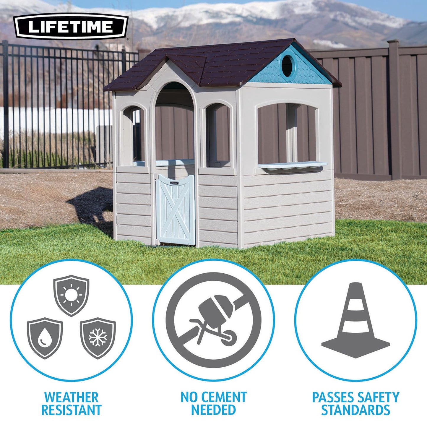 Lifetime Indoor Outdoor Kids Playhouse, Two Store Windows & Farm‑Style Half Doors, Spacious Interior, Easy Snap Together No Tools Assembly, Durable Low‑Maintenance Construction for Ages 3–8