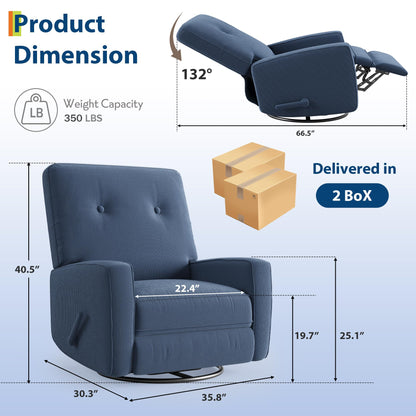 GarveeHome Recliner Chairs, Swivel Rocker Recliner, Glider Recliner Nursery Chair for Adults, 360° Swivel Glider Rocking Chair for Living Room, Bedroom, Office, RV, Small Spaces, Corduroy, Dark Blue