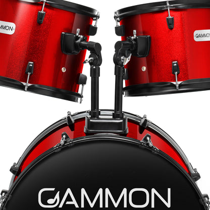 Gammon Percussion Full Size Complete Adult 5-Piece Drum Set with Cymbals, Stands, Stool, and Sticks - Red