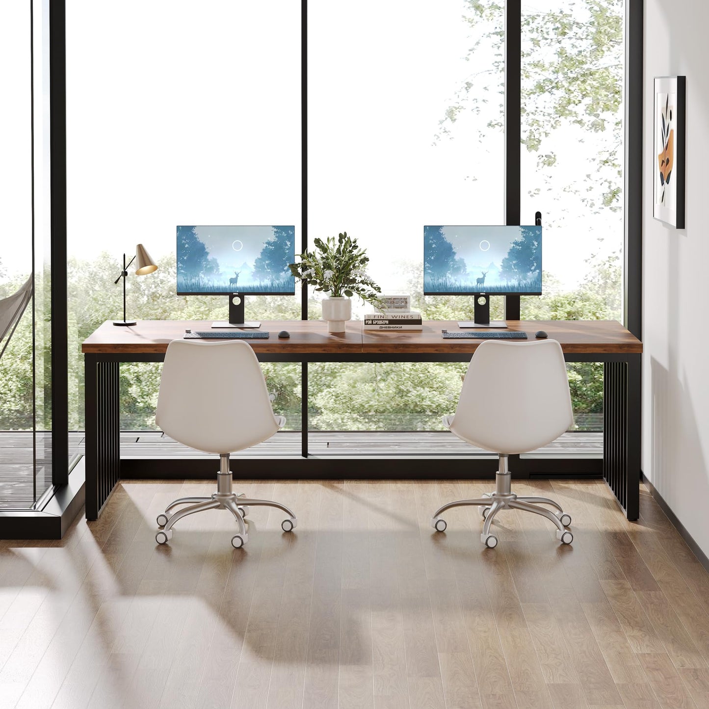 Tribesigns 78.74" Extra Long Computer Desk for 2 Person, Double Long Desk with Heavy Duty Metal Frame, Double Workstation Study Table for Home Office (Without Chair) (Brown & Black)