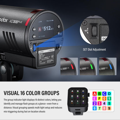 GODOX AD300Pro II AD300 Pro II TTL HSS Studio Outdoor Strobe Flash Monolight Kit with AD-S60S Softbox, WB300P Battery, AD-R14 Standard Reflector and BD-10 Barn Door Set