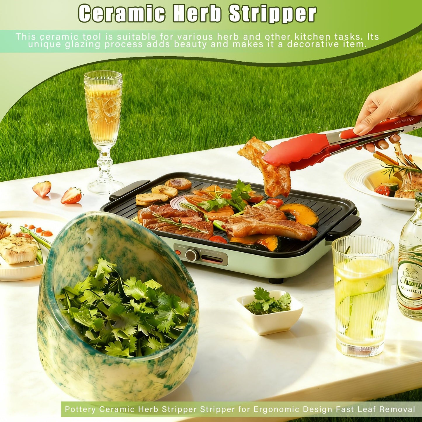 Herb Stripper Bowl, Pottery Herb Stripper Bowl, Kitchen Gadget for Fresh Leaf Stripping, Parsley, Thyme, Decorative Ceramic Glazed Handmade