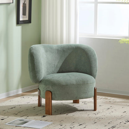 Christopher Knight Home Lily Solid Wood Wingback Accent Chair, Fabric Upholstered Club Chair, Curved Backrest Single Sofa, Comfy Reading Lounge Chair for Living Room, Soft Cushion Seating, Green