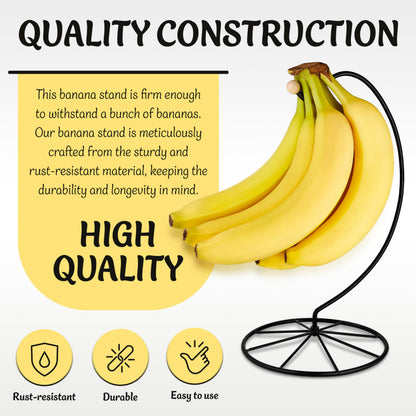 Homeries Banana Holder Modern Rack Hanger Tree Stand Hook for Kitchen Countertop. Satin Nickel Banana Holder Keeper Stand (Matt Black)