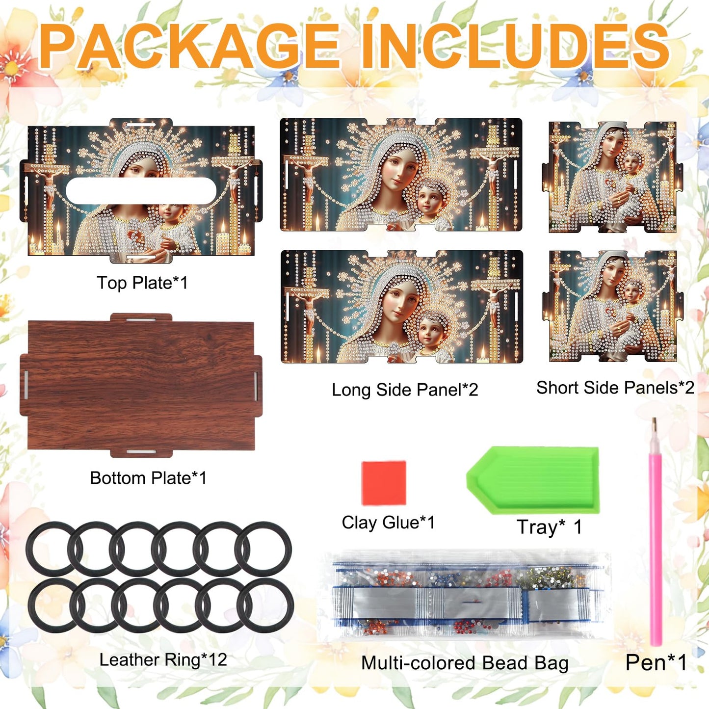 DIY Religious Diamond Painting Tissue Box, Virgin Mary and Jesus Diamond Art Wooden Tissue Holder, Decorative Rhinestone Tissue Box Cover Craft Kit for Home, Prayer Room or Faith-Based Decor