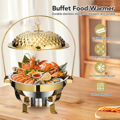 Round Chafing Dish Buffet Set of 4, Stainless Steel Food Warmers with Lids and Fuel Holders, Catering Chafer Serving Set for Banquets, Parties, Events(D)