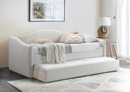 Meridian Furniture ArloCream-T Arlo Collection Modern | Contemporary Twin Daybed with Rich Cream Boucle Fabric, Twin Trundle, 82.5" W x 43.5" D x 32" H, Cream