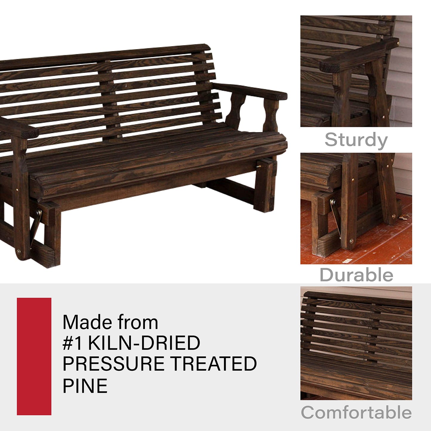 Amish Heavy Duty 800 Lb Roll Back Pressure Treated Porch Glider (4 Foot, Dark Walnut Stain)