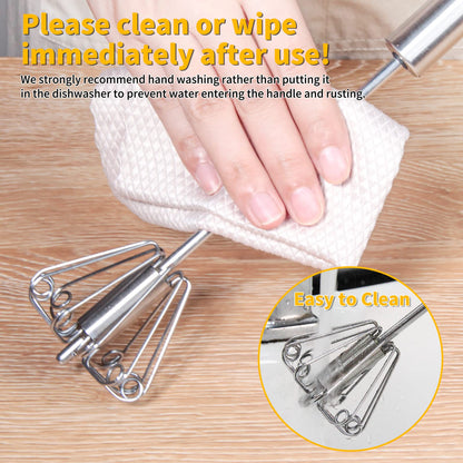 Newness Egg Whisk, [2 Pack] Stainless Steel Blender for Home - Versatile Tool for Egg Beater, Milk Frother, Hand Push Mixer Stirrer - Kitchen Utensil for Blending, Whisking, Beating