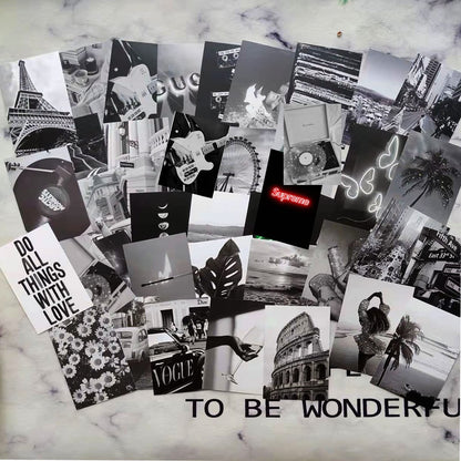 Michgar Black and White Collage kit pictures for wall decor,50 Set 4''x6''Prints Black and White collage kit Room asthetic images for Girls and Teen Boys.