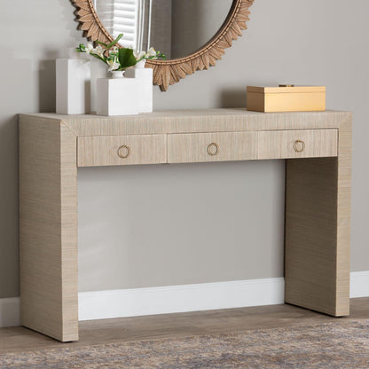 bali & pari Cielo Bohemian Woven Natural Grasscloth 3-Drawer Console Table