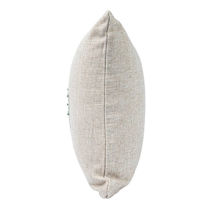 16" Square Linen Blend Printed Pillow with Frog and The Kissing Booth is Closed Text Prints and French Knots, Natural and Green