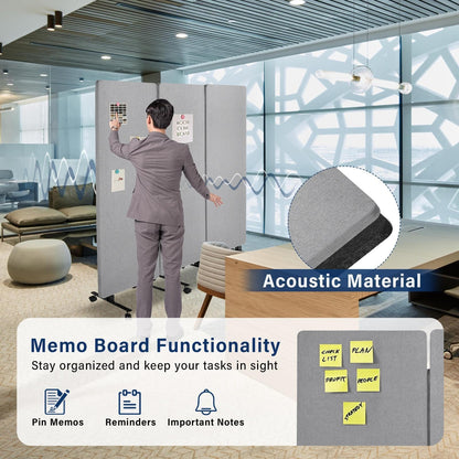 72" X 66" Partition Room dividers, 3 Panel Sound Proof Dividers for Office Partitions, Room Divider Privacy Panel with Wheels, Portable Temporary Wall for Office, Studio, School, Hospital(Light Gray)