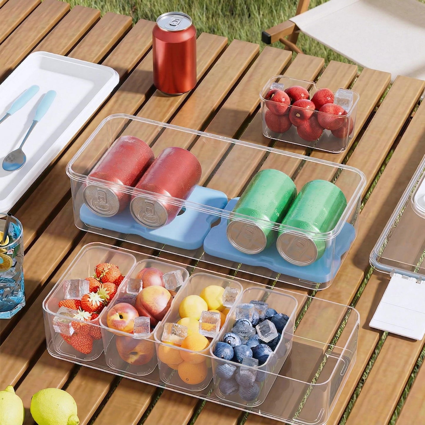 Double-Layer Chilled Portable Snackle Box with 5 Removable Compartments, 4 Ice Packs & Insulated Bag, Keeps Food Chilled or Warm, Extra Layer for Drinks, Fruits & Candy, Dishwasher-Safe for Road Trips