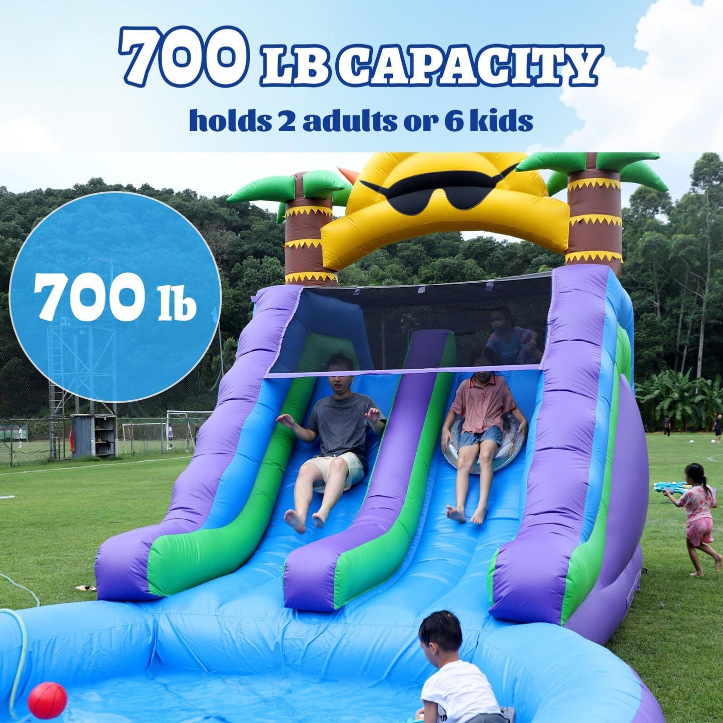 26FT(L) Commercial Grade Water Slide for Adults, (Double Slides) (Heavy Duty Full PVC) (Big Airtight Water Pool), (1100w UL Blower), Inflatable Waterslide for Backyard, Outdoor Blow up Park