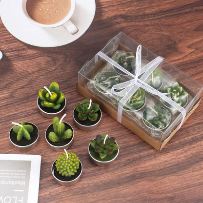 Outee 12 Pcs Handmade Cactus Tealight Candles - Delicate Succulent Candle Mini Tea Lights for Home Décor